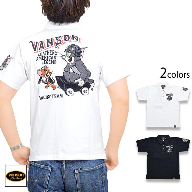 vanson×TOM＆JERRYコラボ 天竺半袖ポロシャツ vanson TJV-2211 バンソン ヴァンソン トムとジェリー